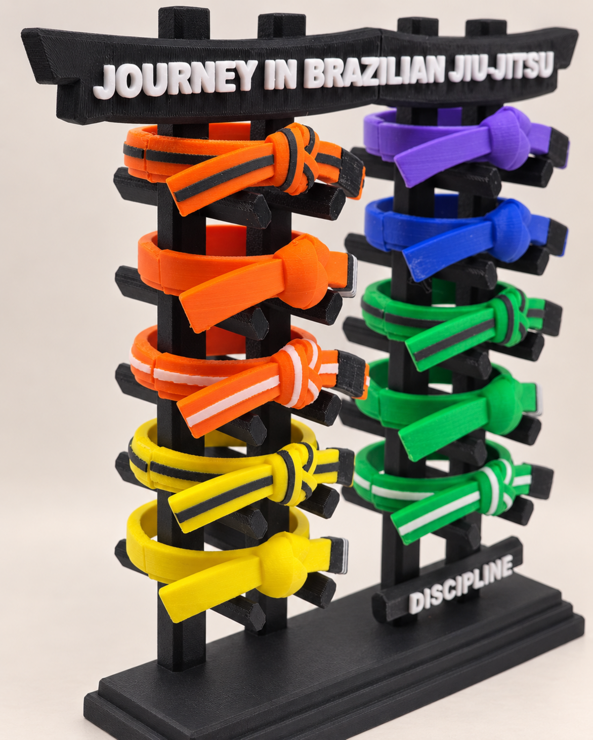 Detail of BJJ belts on the display