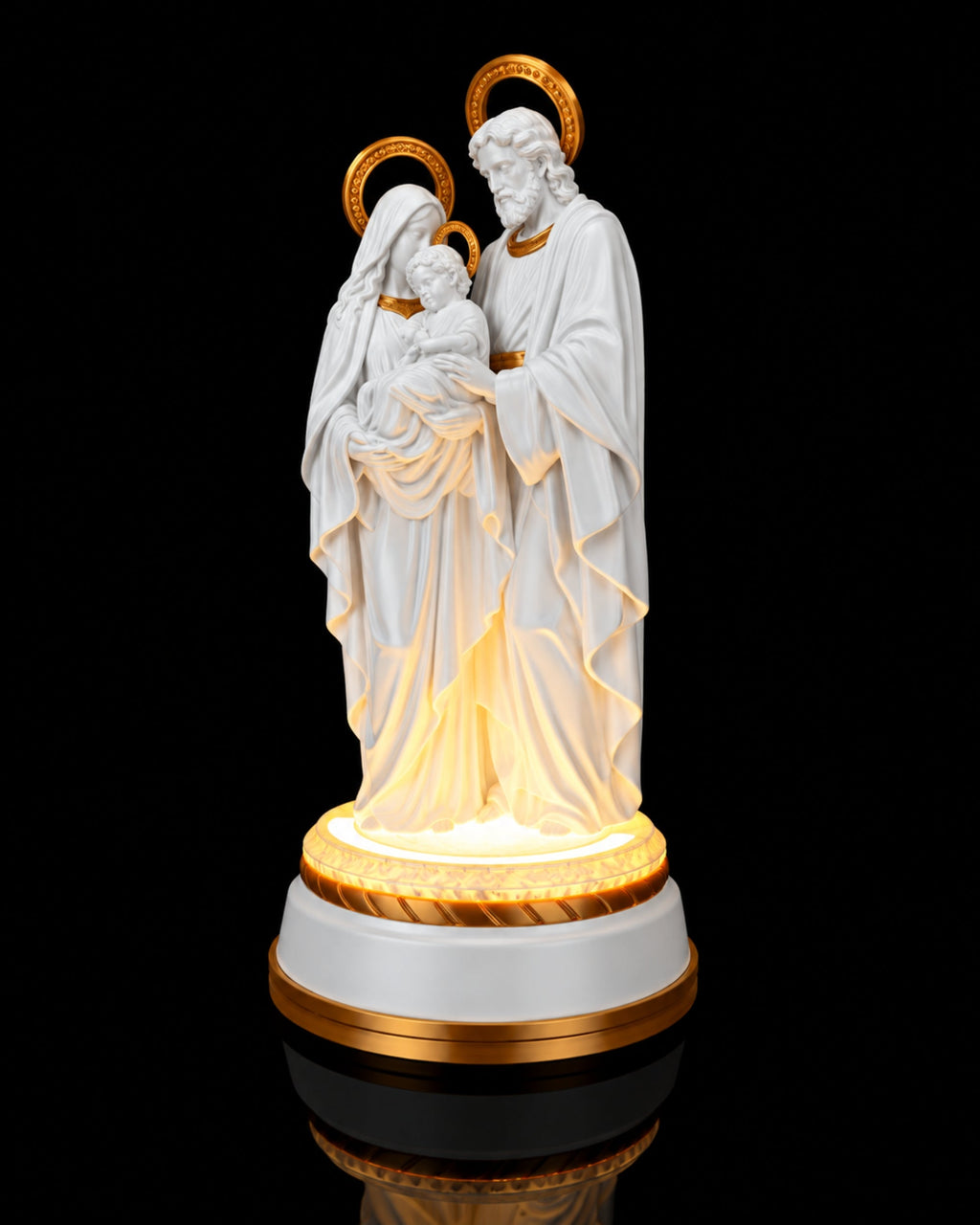Holy Family Statue in Matte White or Marble, with or without light, view 1