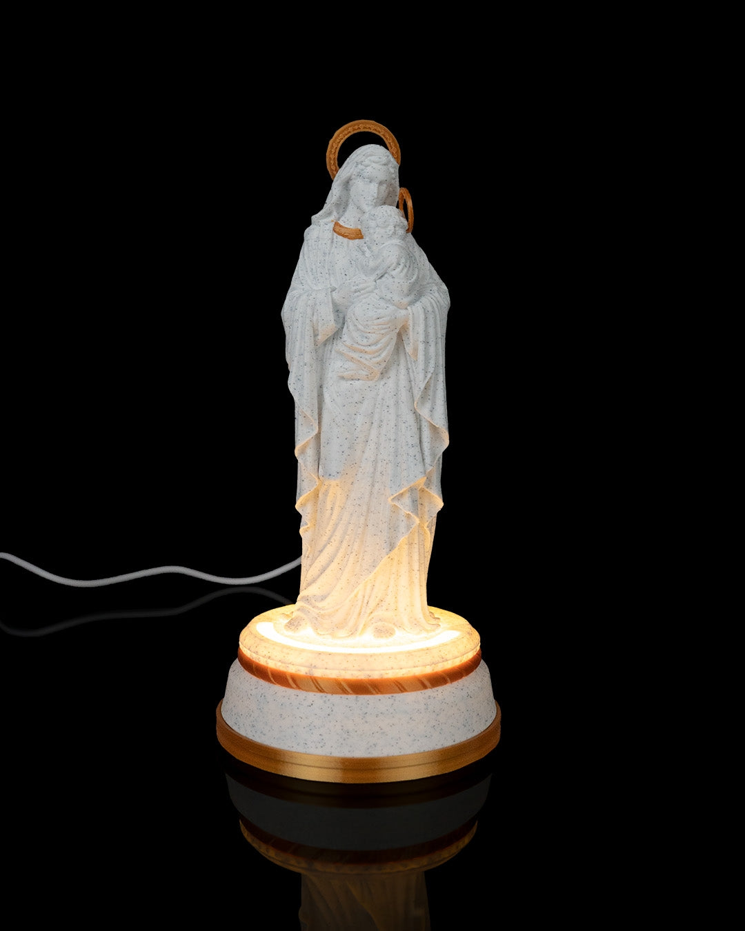 Mary and Jesus Statue in Matte White or Marble, with or without light, view 3
