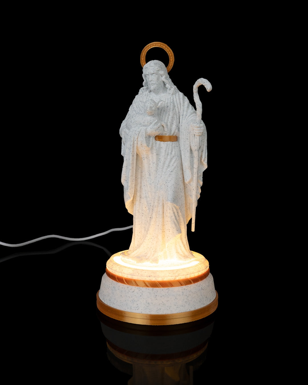 Good Shepherd Statue in Matte White or Marble, with or without light, view 3