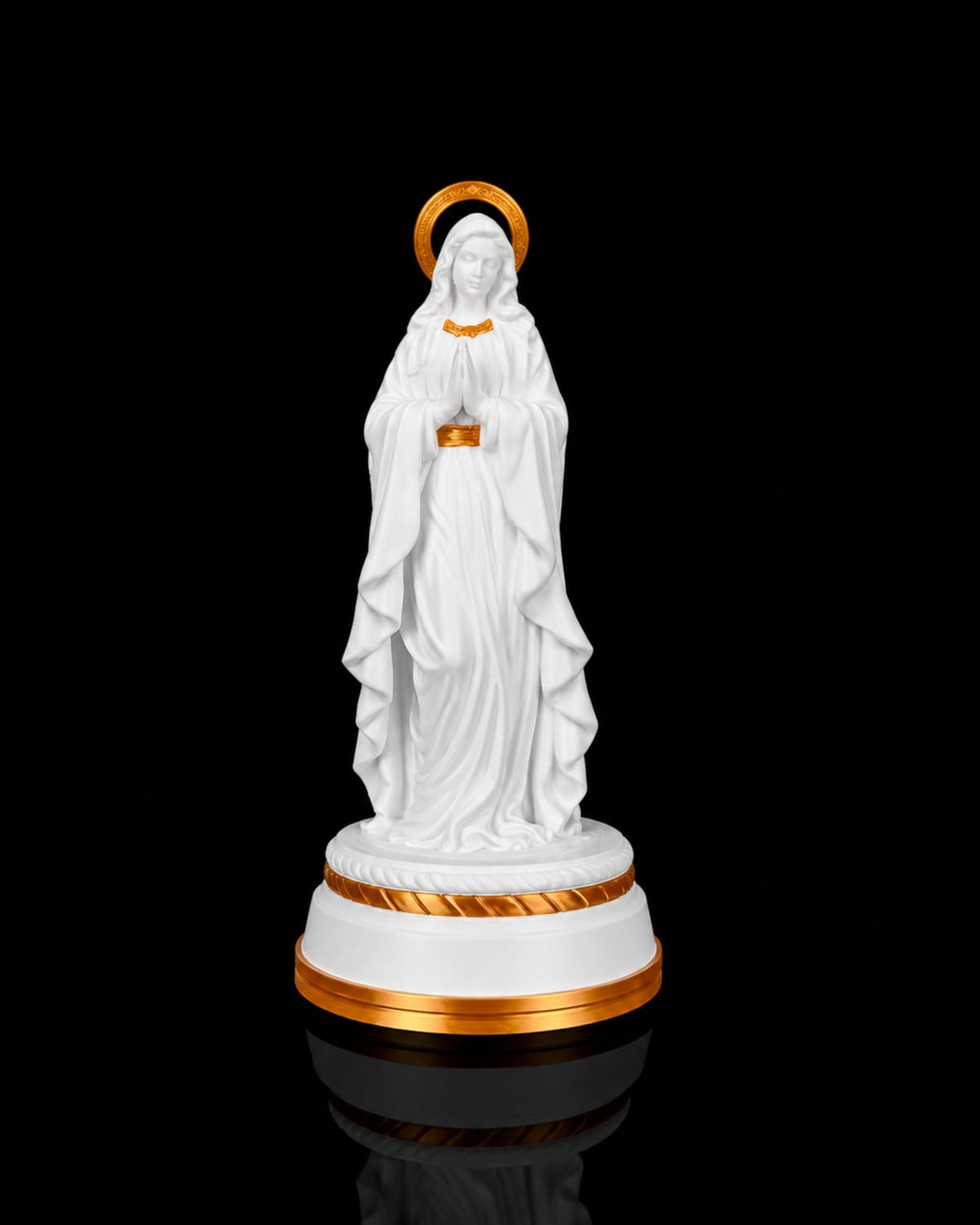 Our Lady Statue in Matte White or Marble, with or without light, view 2