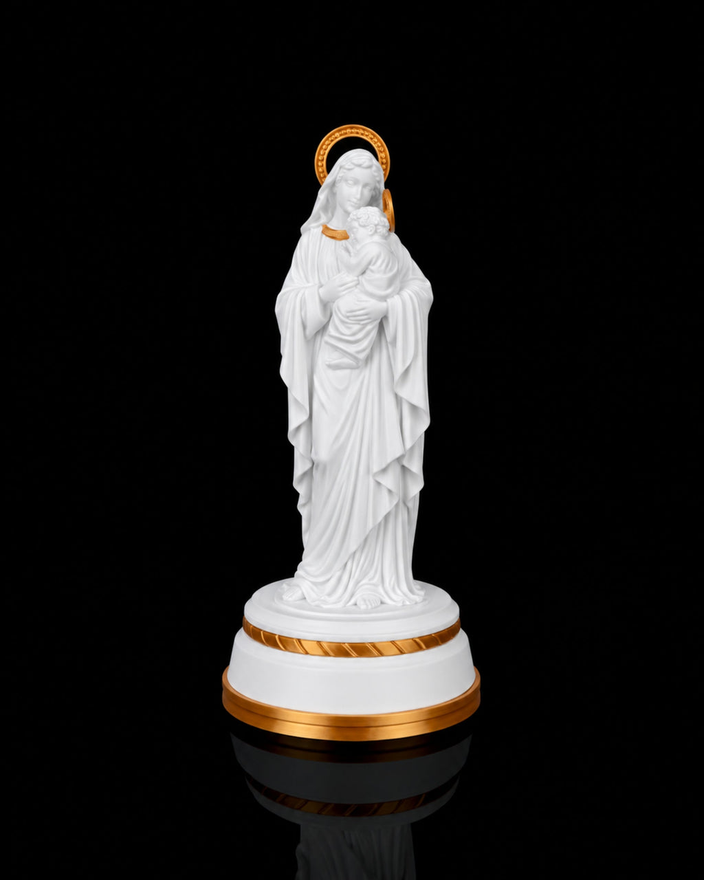 Mary and Jesus Statue in Matte White or Marble, with or without light, view 2