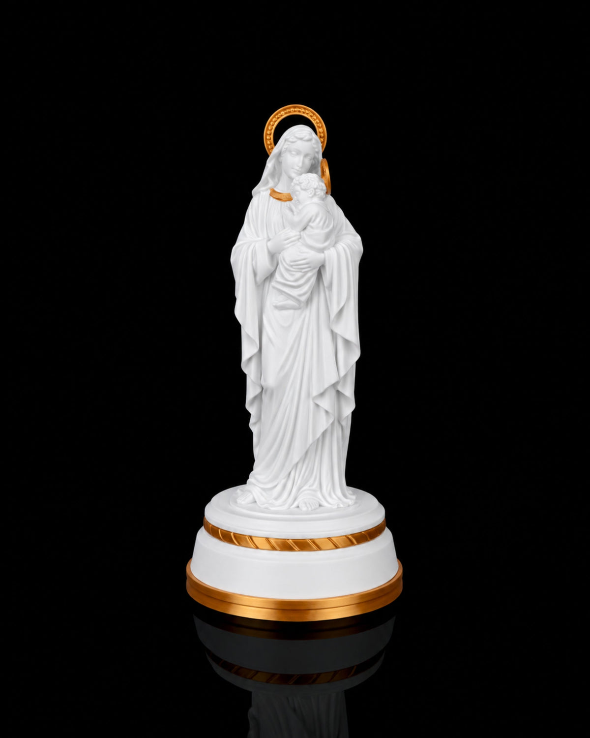Mary and Jesus Statue in Matte White or Marble, with or without light, view 2