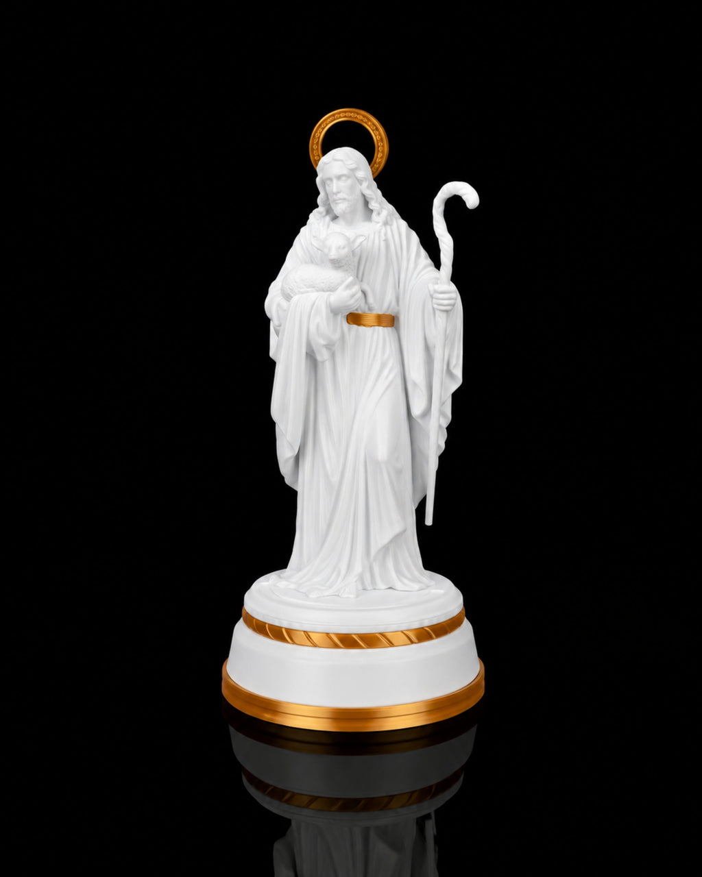 Good Shepherd Statue in Matte White or Marble, with or without light, view 2