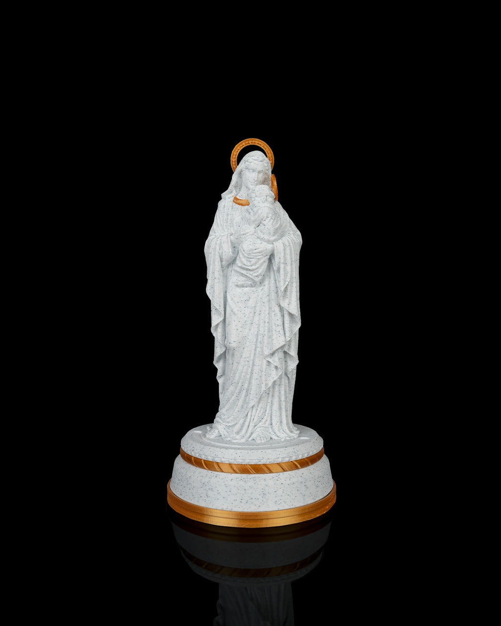 Mary and Jesus Statue in Matte White or Marble, with or without light, view 4