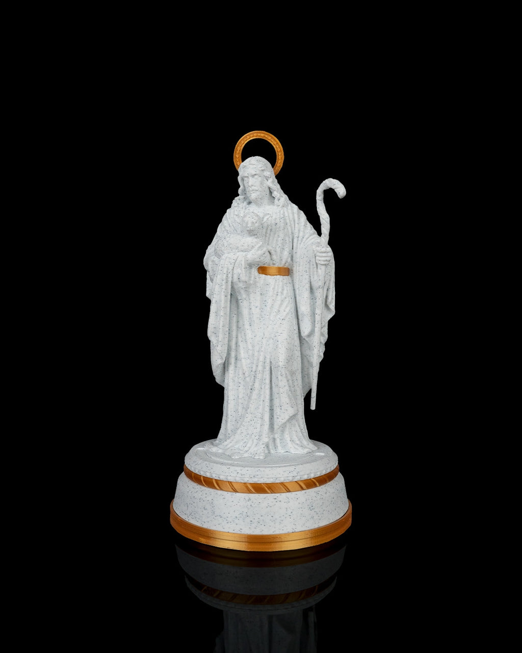Good Shepherd Statue in Matte White or Marble, with or without light, view 4