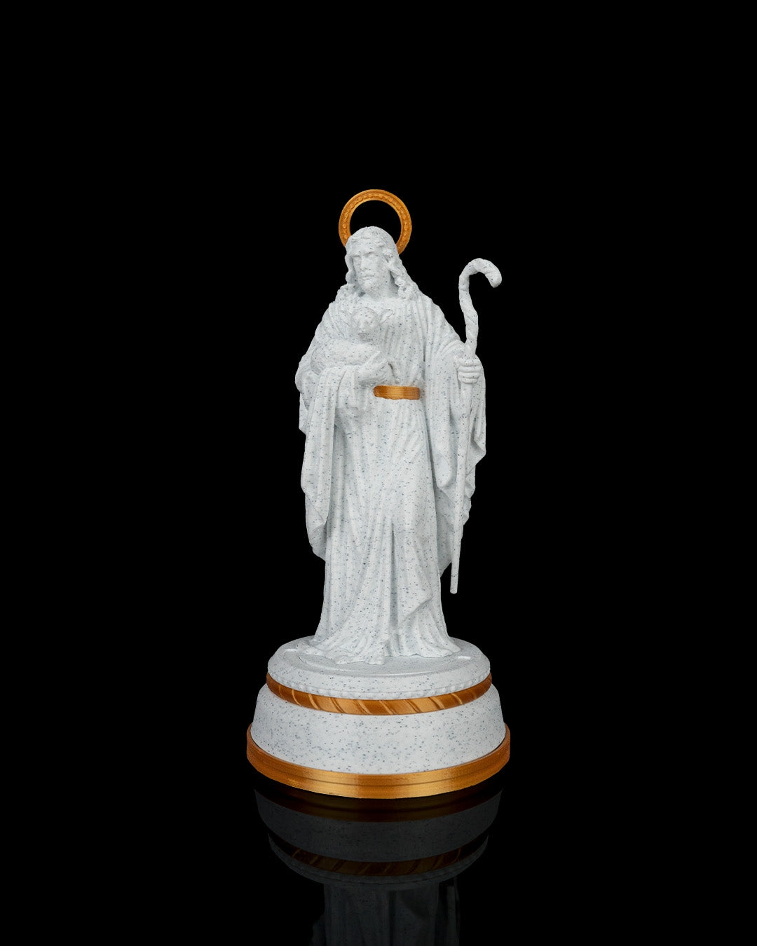 Good Shepherd Statue in Matte White or Marble, with or without light, view 4