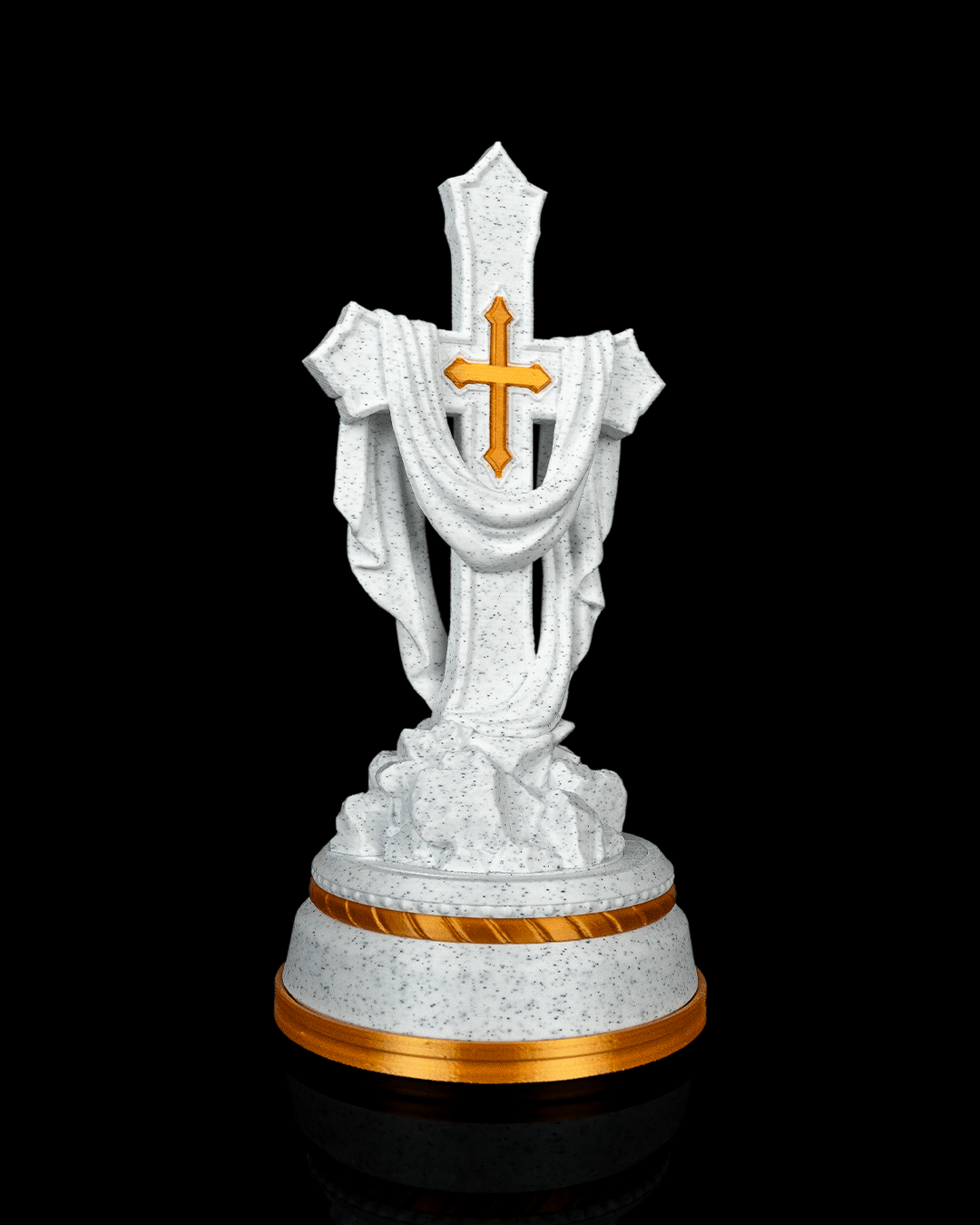 Draped Cross Statue in Matte White or Marble, with or without light, view 4