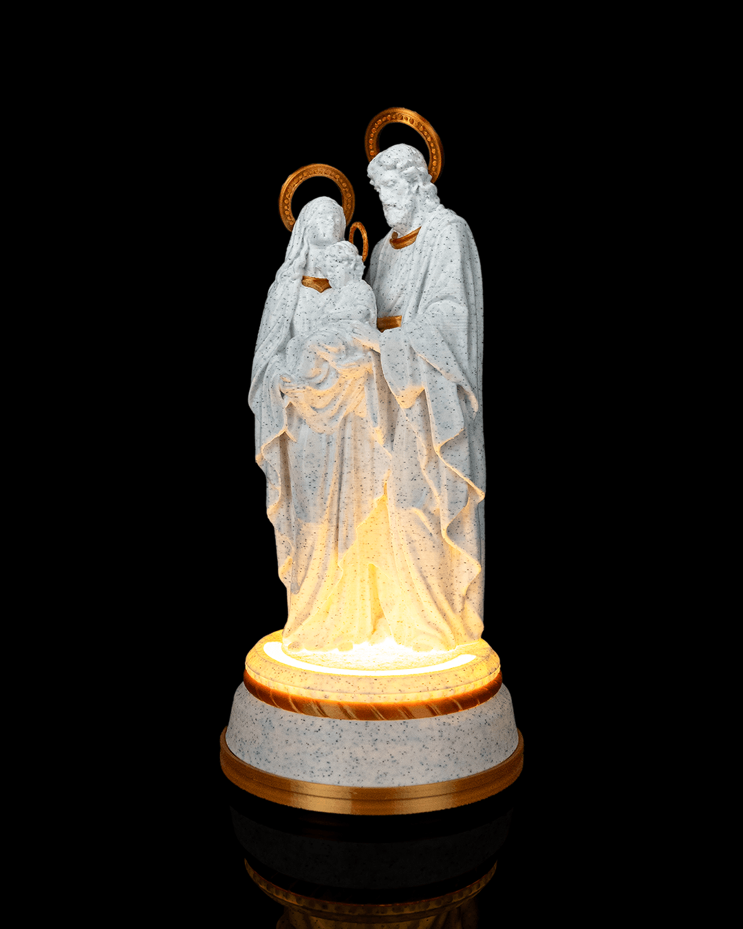 Holy Family Statue in Matte White or Marble, with or without light, view 3