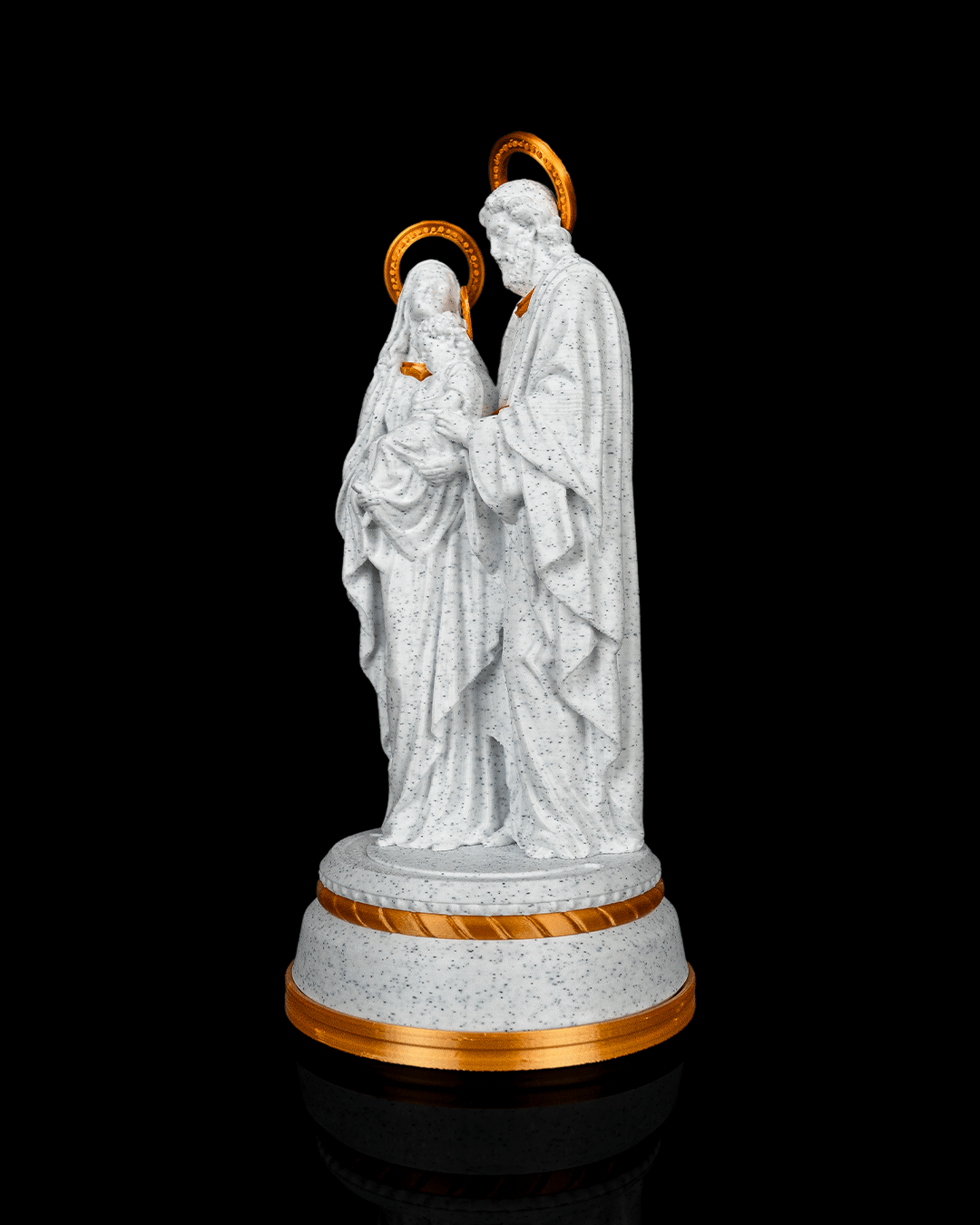 Holy Family Statue in Matte White or Marble, with or without light, view 4