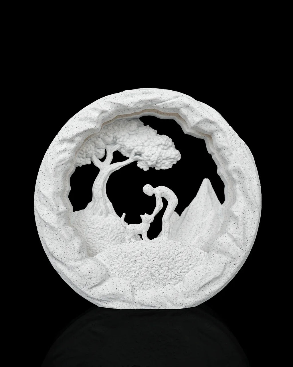 Best Friend Table Lamp unlit, showing the cat scene and white Marble finish