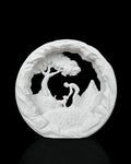 Best Friend Table Lamp unlit, showing the cat scene and white Marble finish