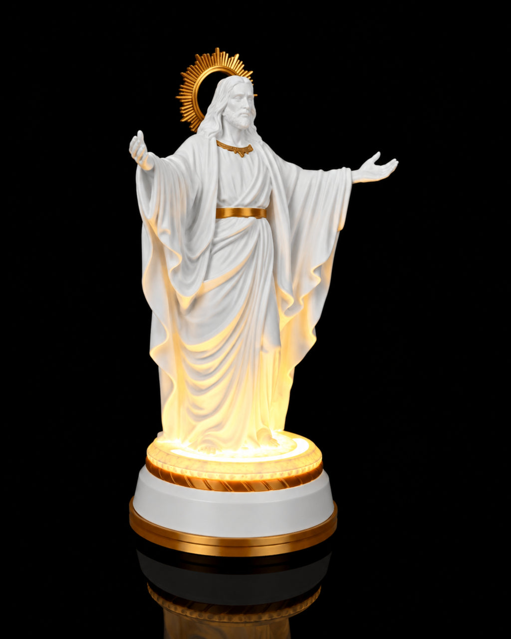 Christ of Light Statue — Matte White with light, alternate angle