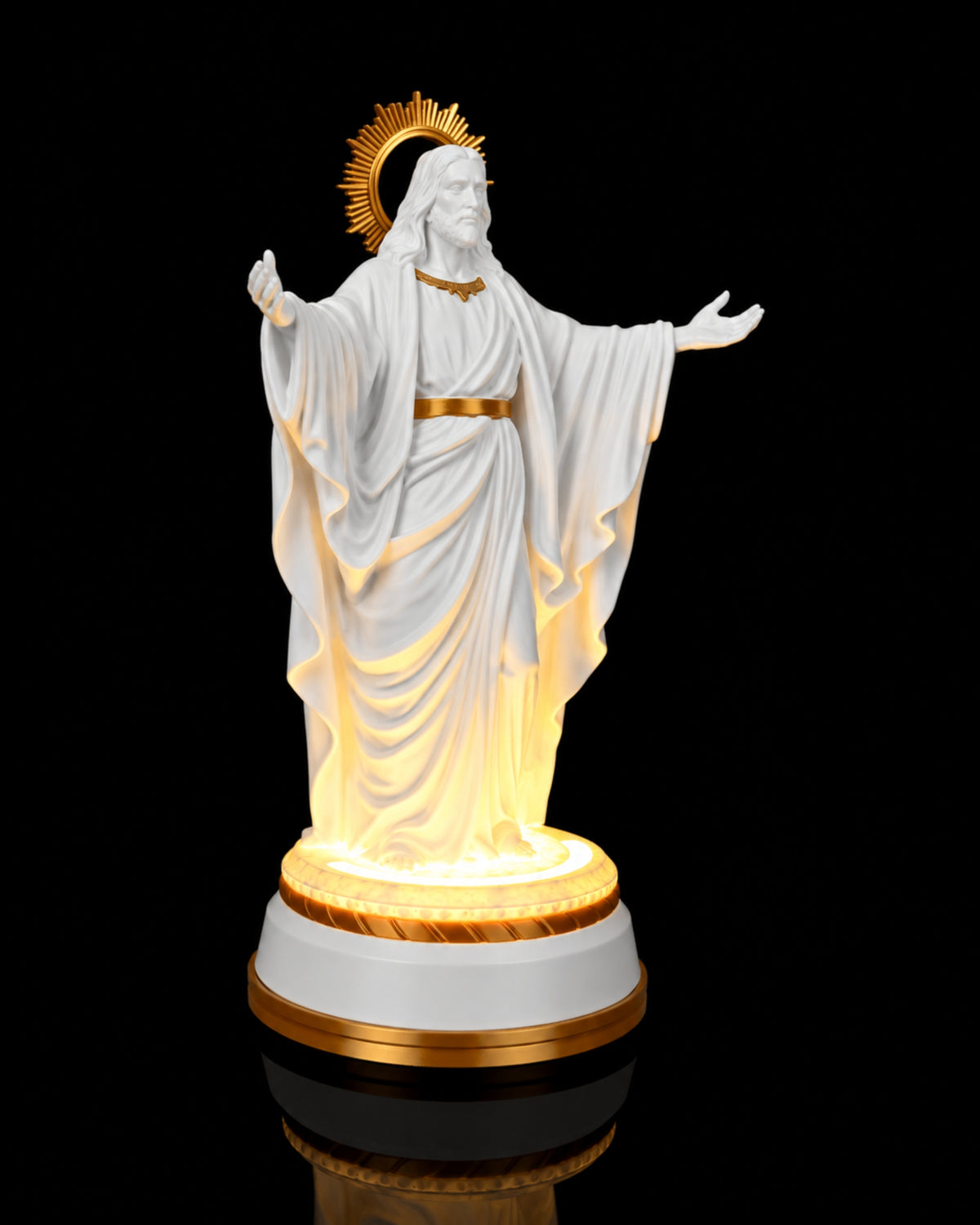 Christ of Light Statue — Matte White with light, alternate angle