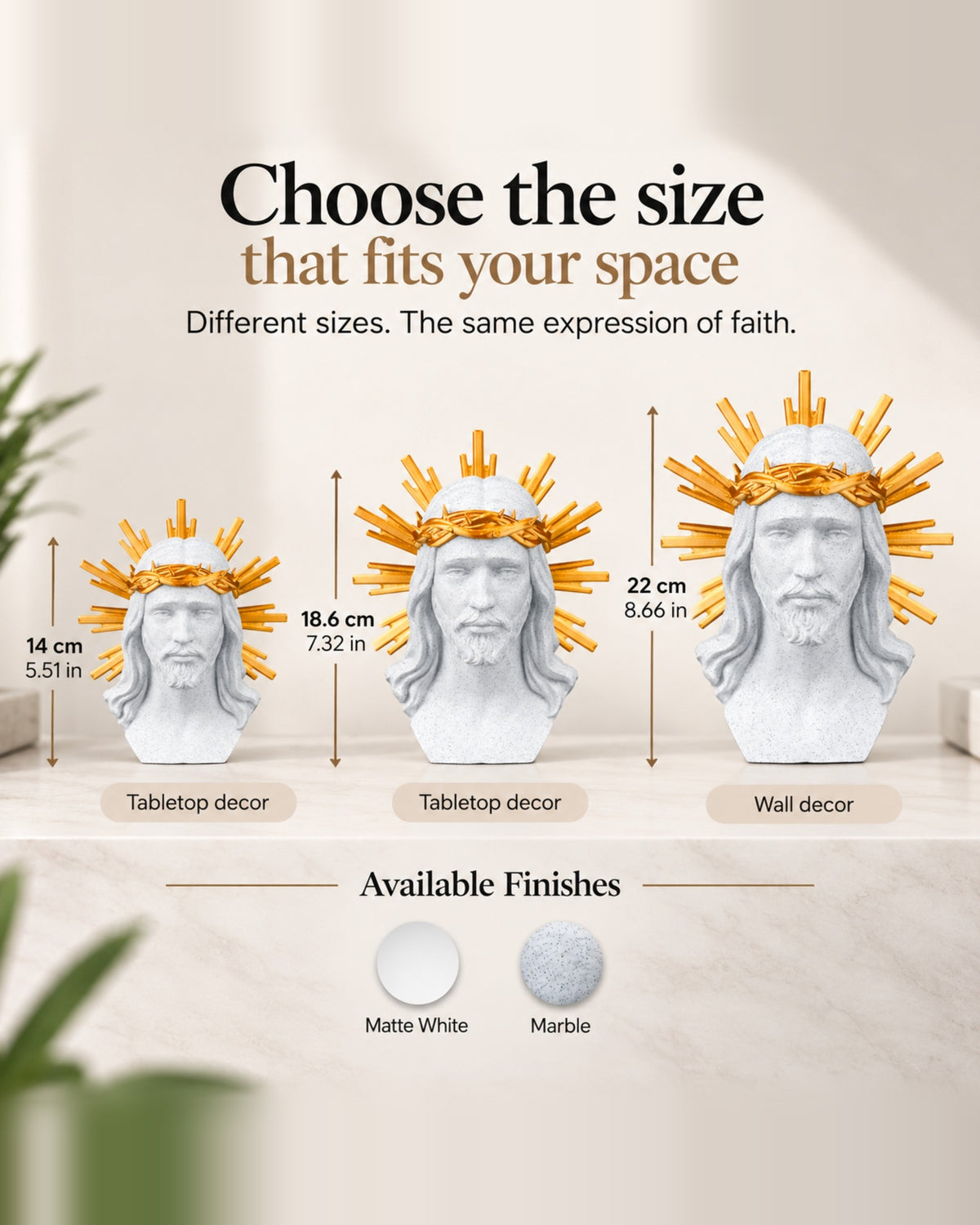 Holy Christ size and finish guide