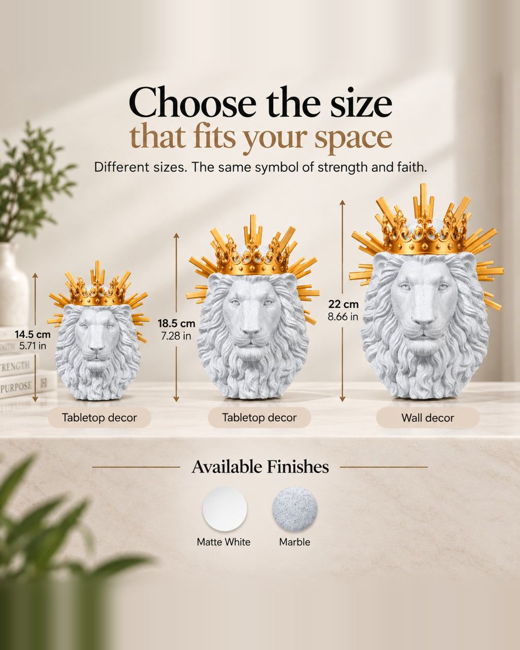 Lion of Judah size and finish guide