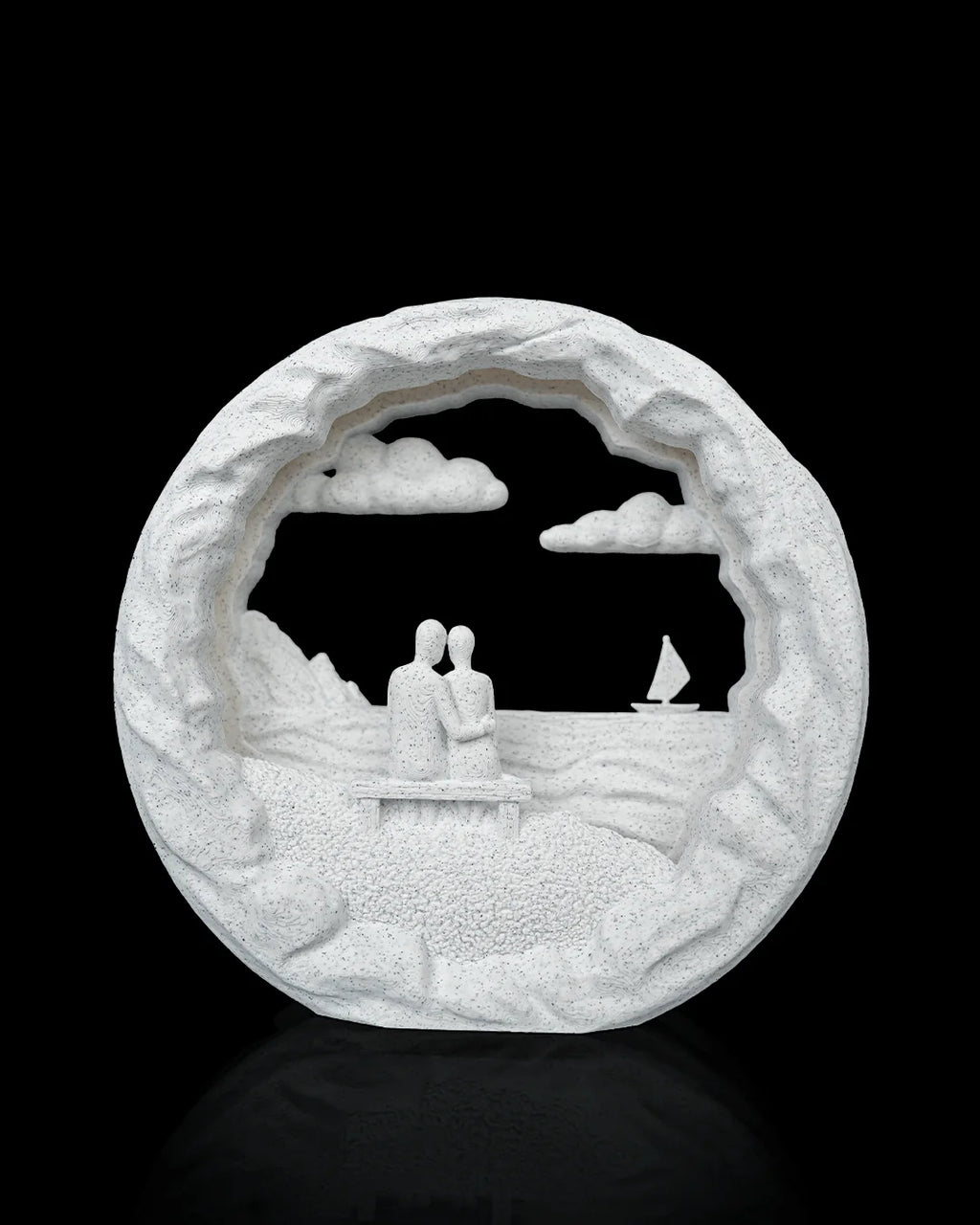 Dockside Dream Table Lamp unlit, showing the dock and sailboat scene in a white Marble finish