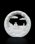 Dockside Dream Table Lamp unlit, showing the dock and sailboat scene in a white Marble finish