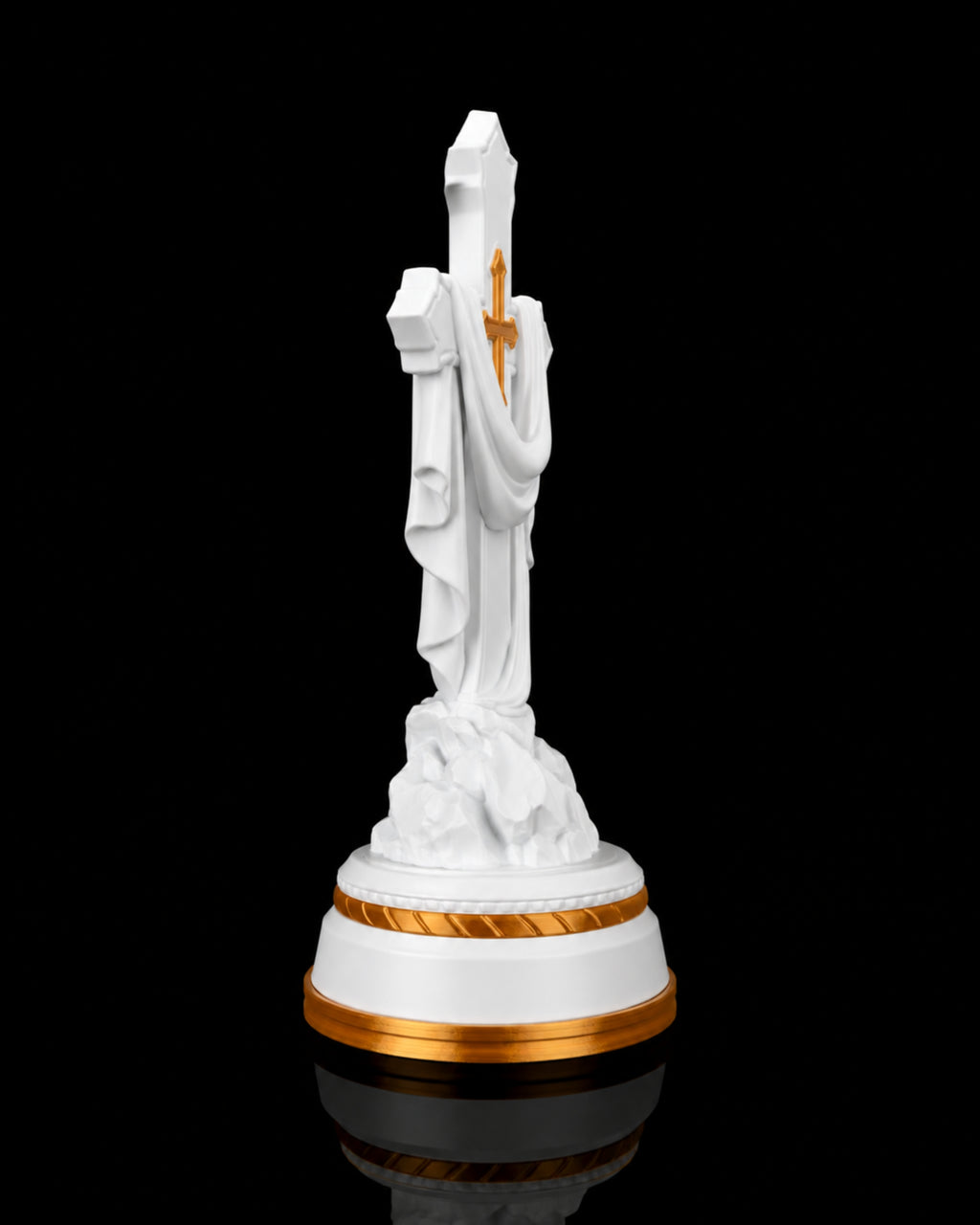Draped Cross Statue — Matte White, side angle