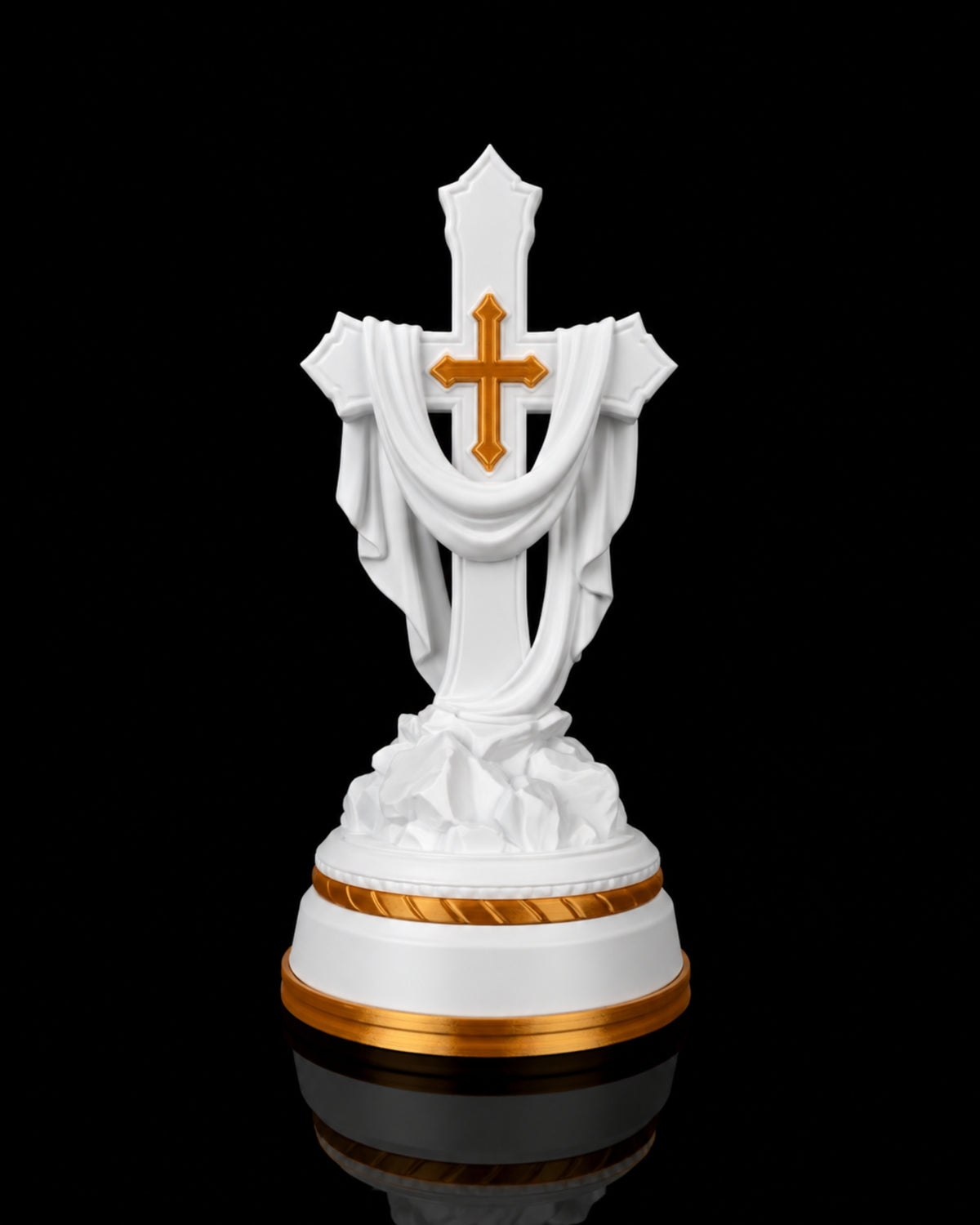 Draped Cross Statue - Matte White without light