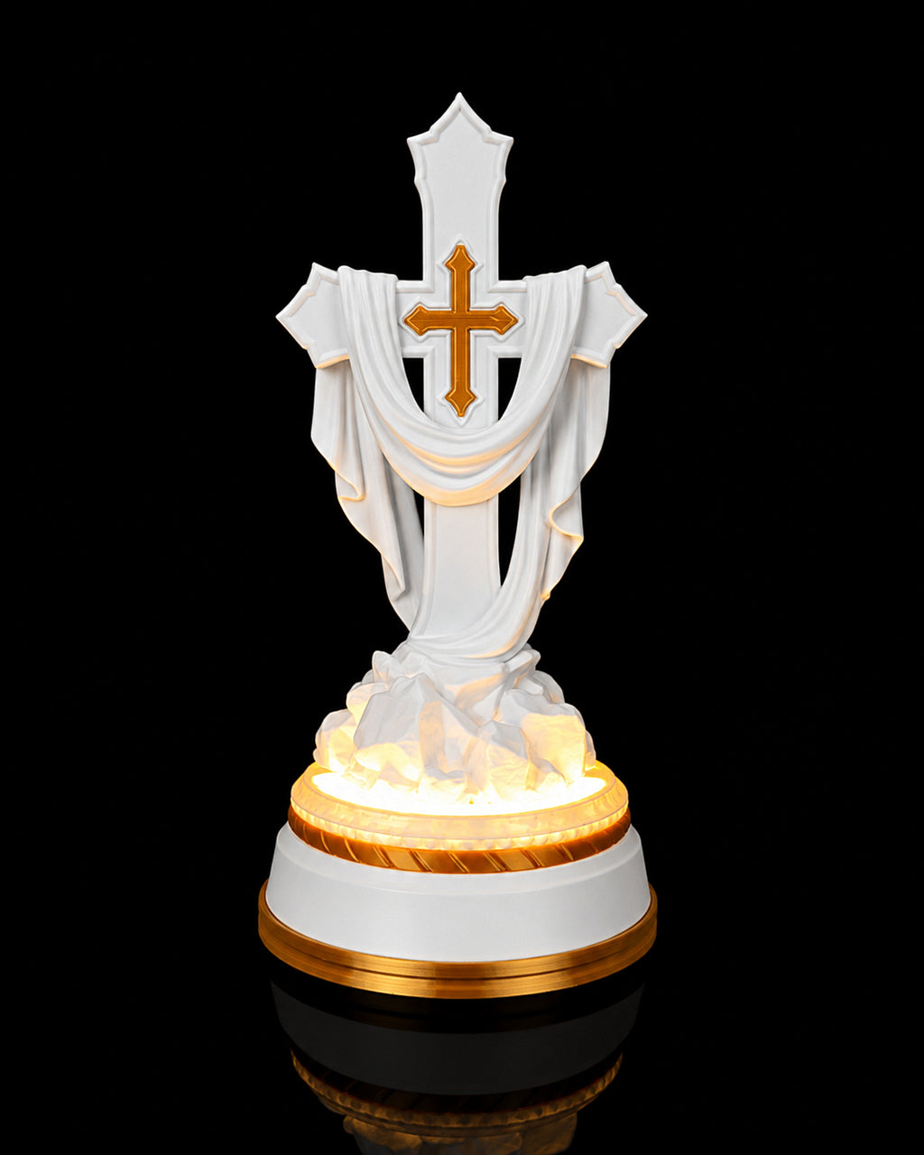 Draped Cross Statue - Matte White with light