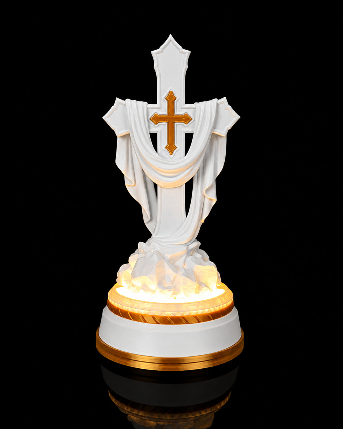 Draped Cross Statue - Matte White with light