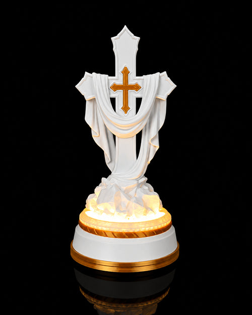 Draped Cross Statue - Matte White with light