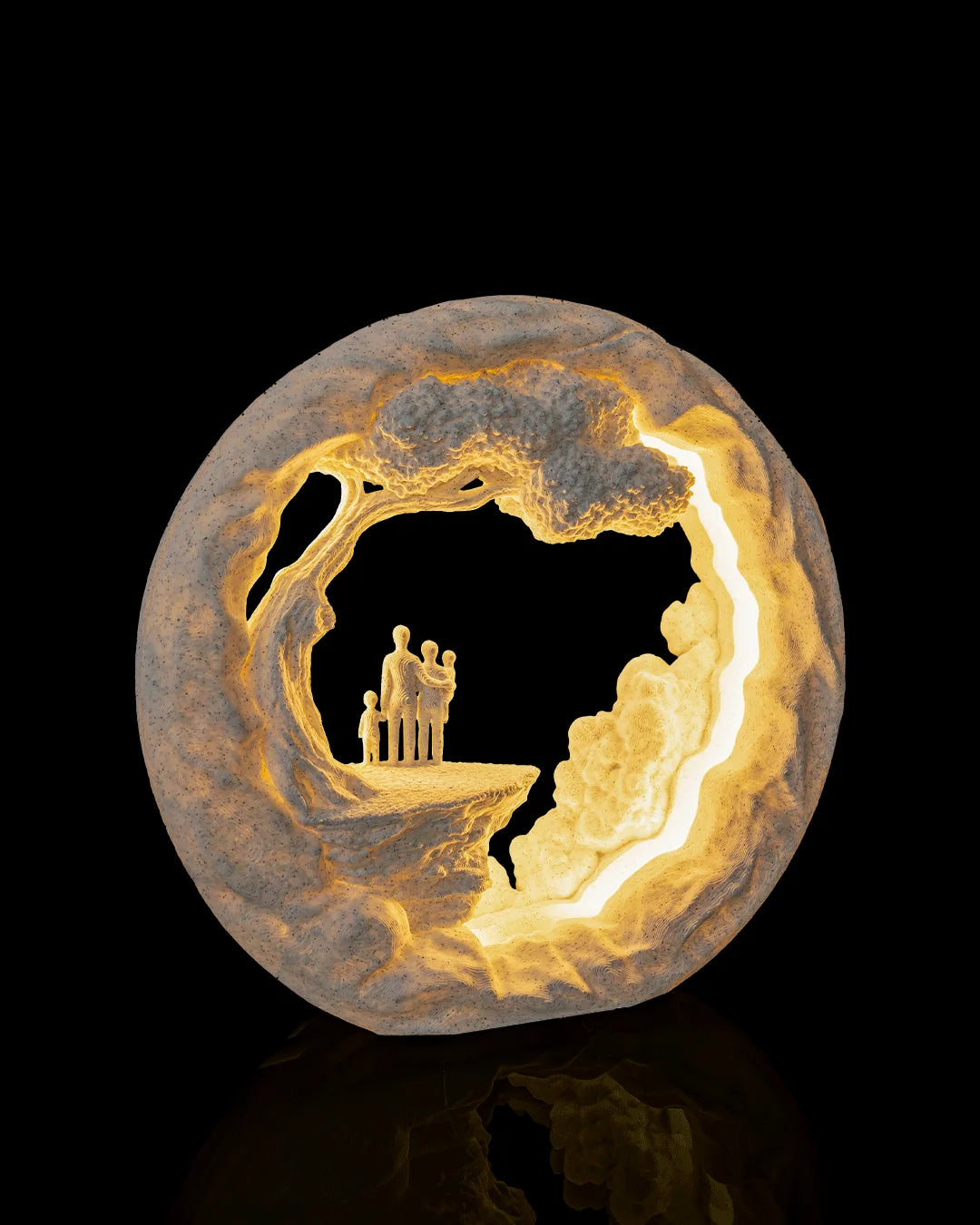 Family Tree Table Lamp illuminated from a left angled view