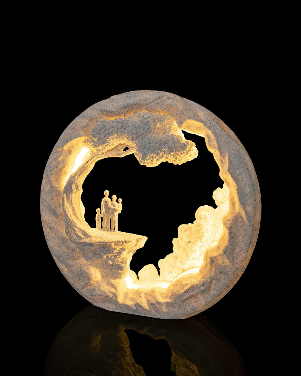 Family Tree Table Lamp illuminated from a right angled view
