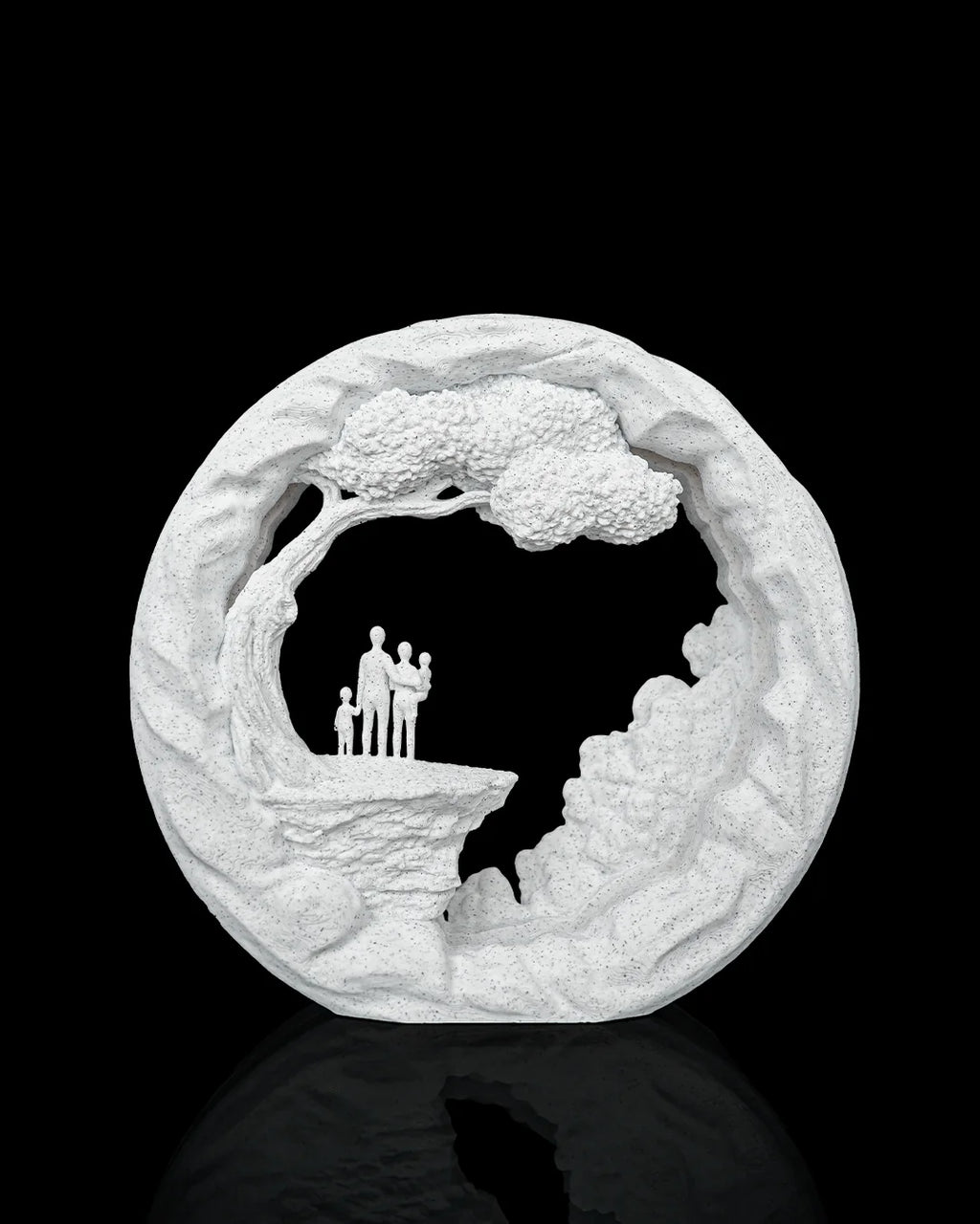Family Tree Table Lamp unlit, showing the family and tree scene in a white Marble finish