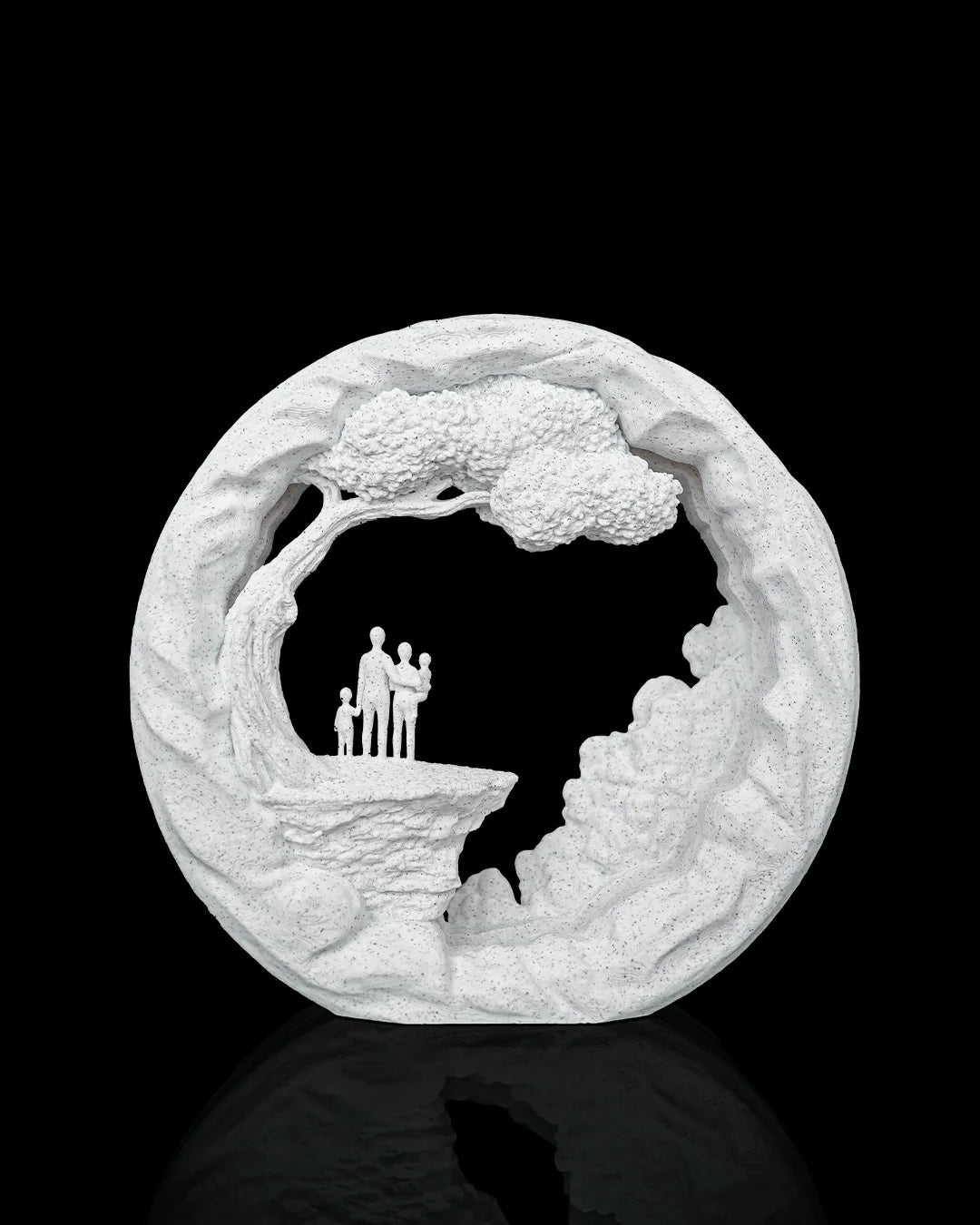 Family Tree Table Lamp unlit, showing the family and tree scene in a white Marble finish