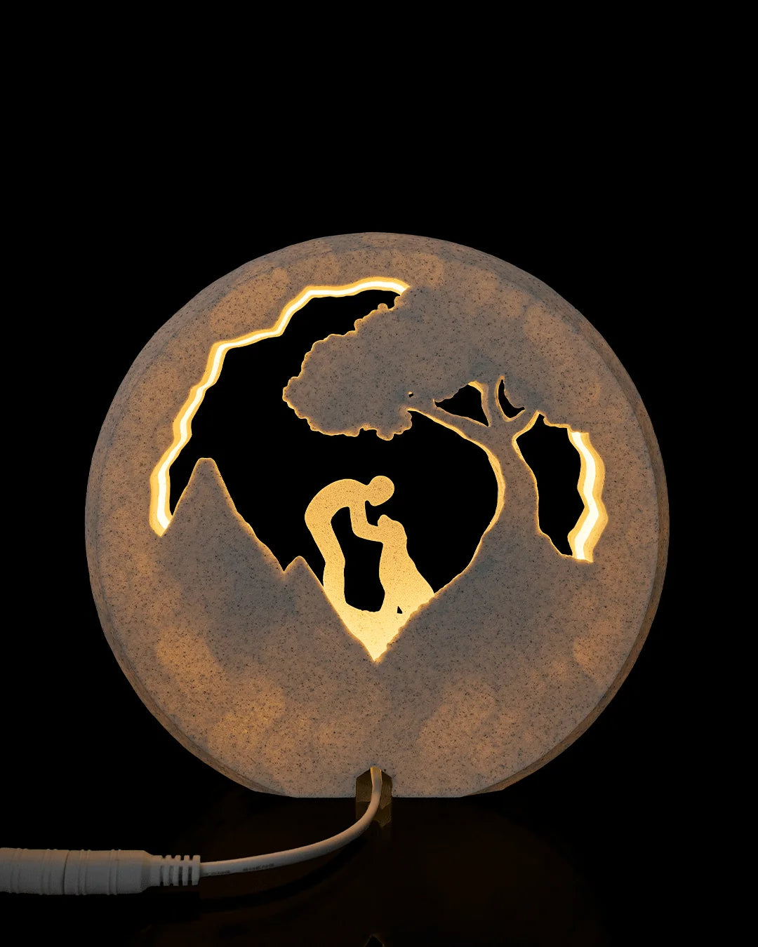 Rear view of Good Boy Table Lamp illuminated with its power connection visible