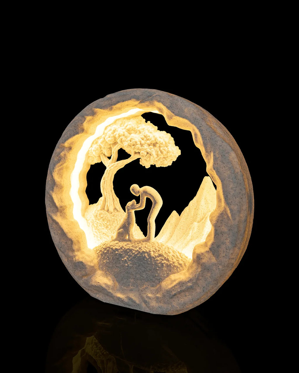 Good Boy Table Lamp illuminated from a right angled view