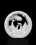 Good Boy Table Lamp unlit, showing the dog scene and white Marble finish