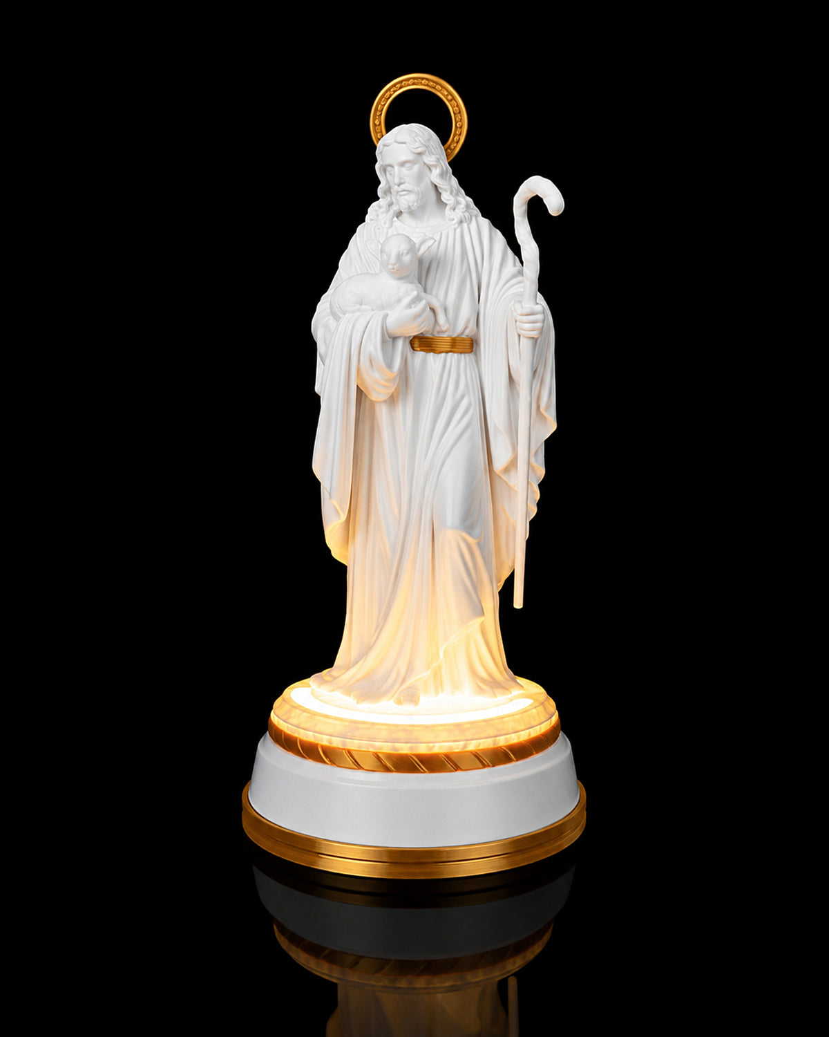Good Shepherd Statue - Matte White with light