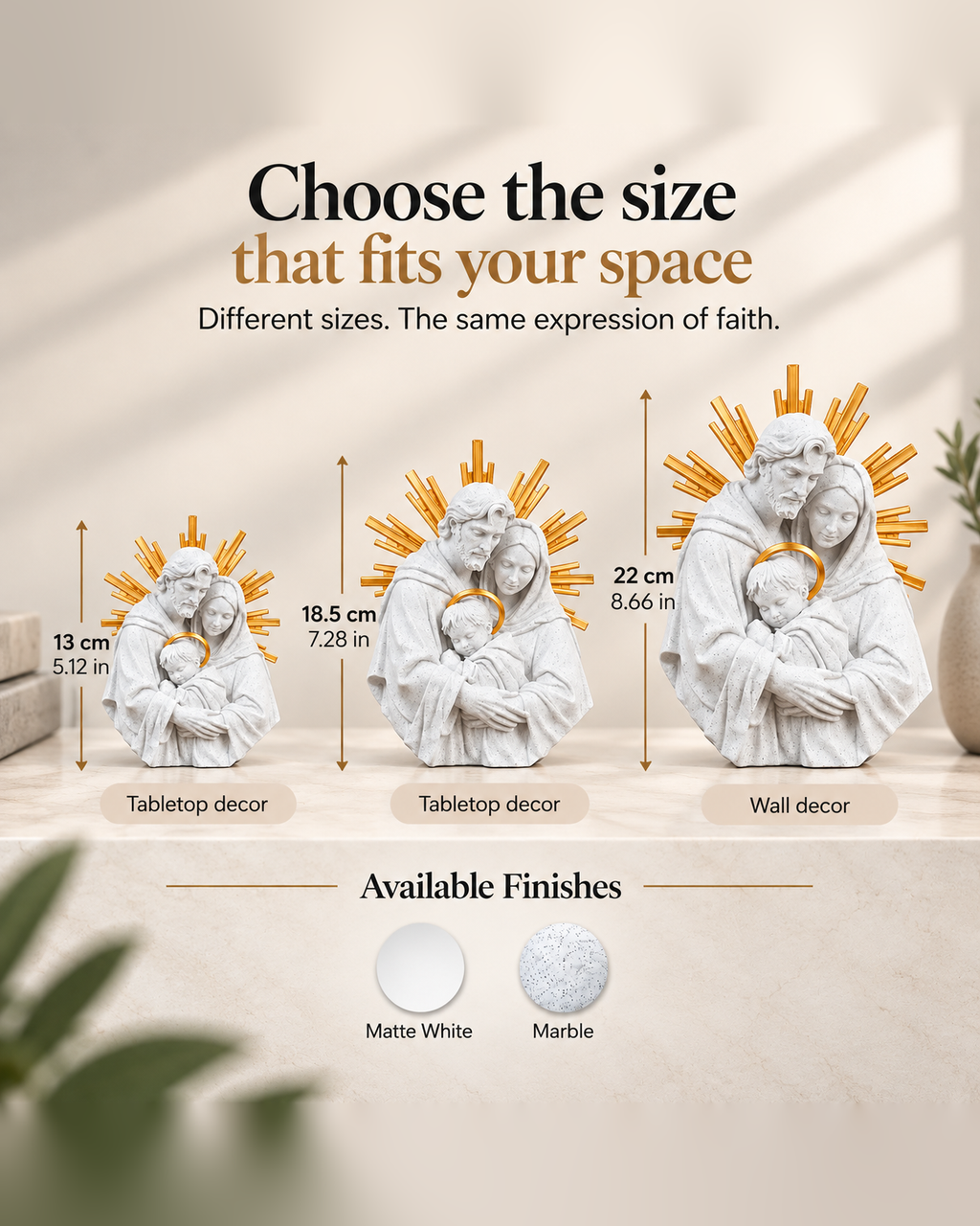 The Holy Family size and finish guide