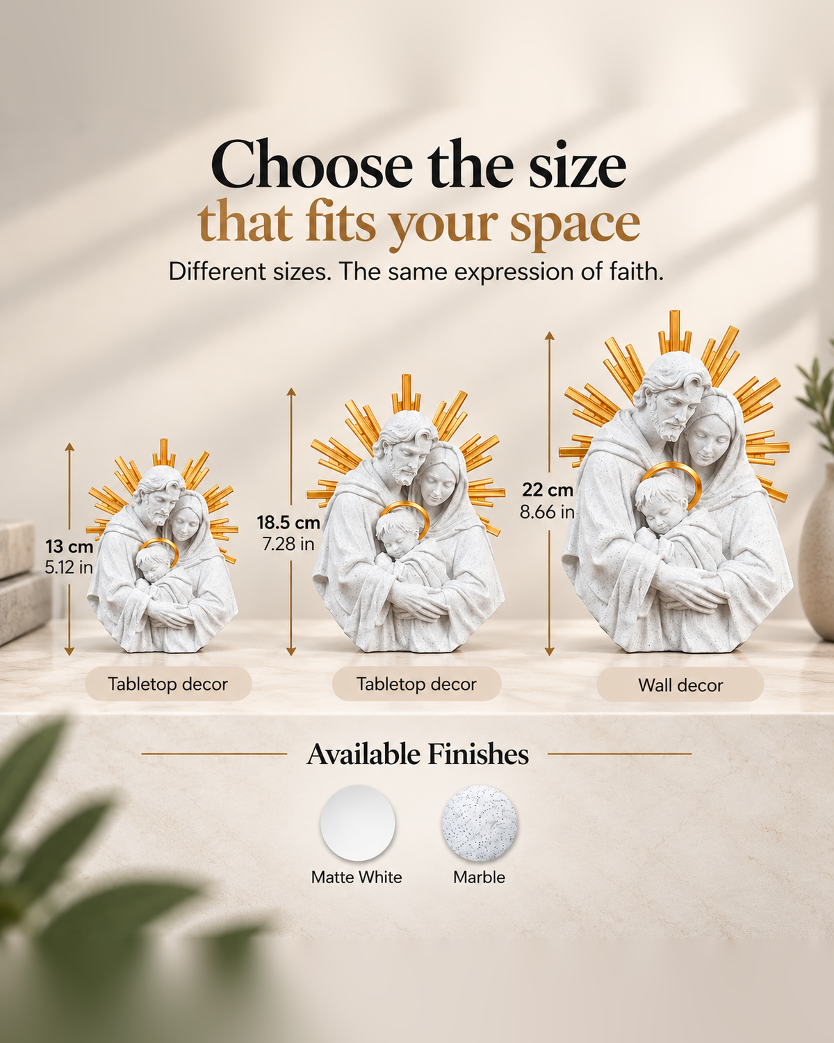 The Holy Family size and finish guide