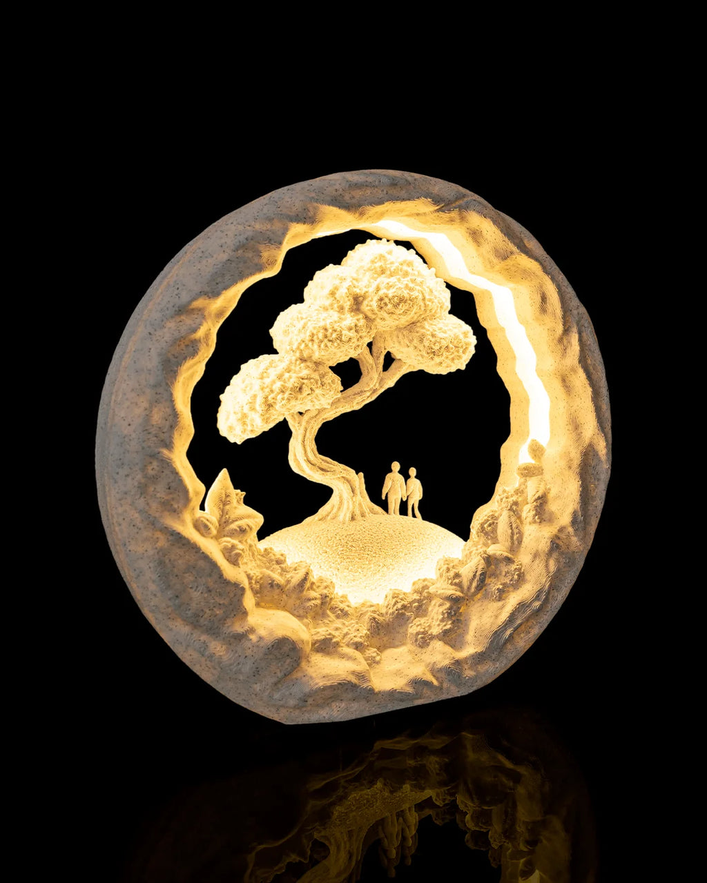 Our Journey Table Lamp illuminated from a right angled view