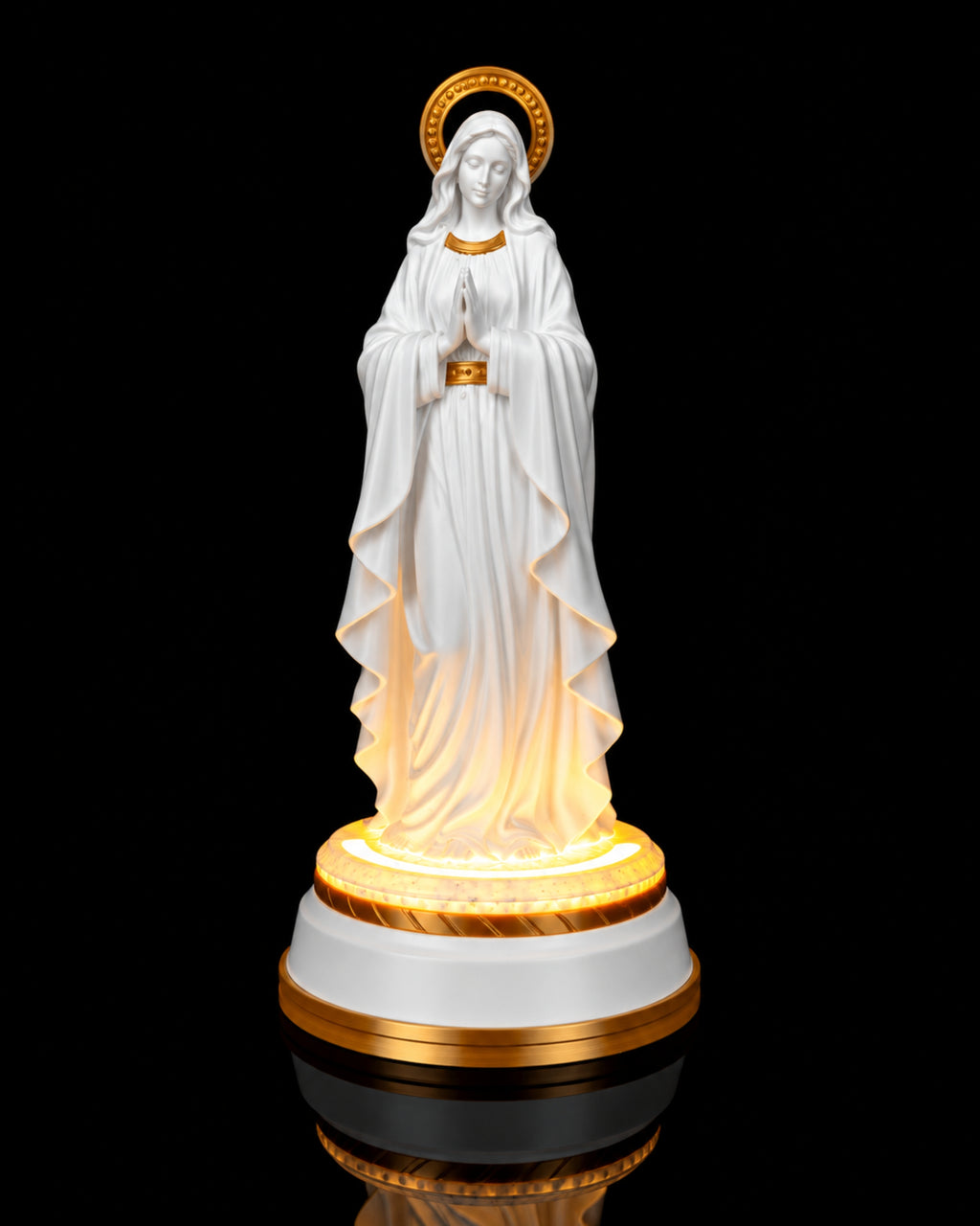 Our Lady Statue — Matte White with light, front angle