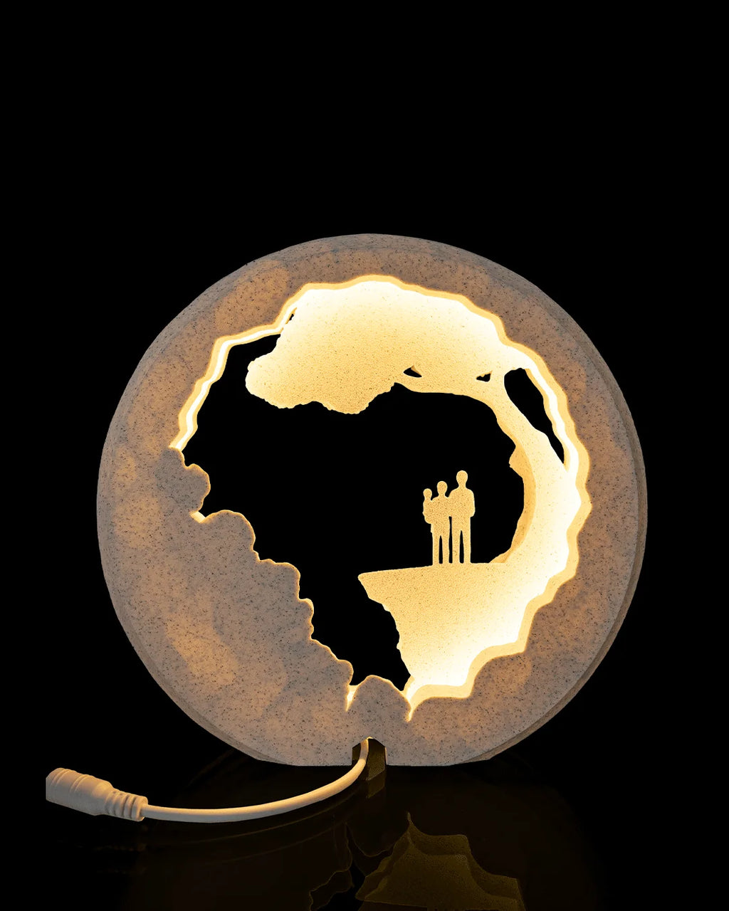 Rear view of Side by Side Table Lamp illuminated with its power connection visible