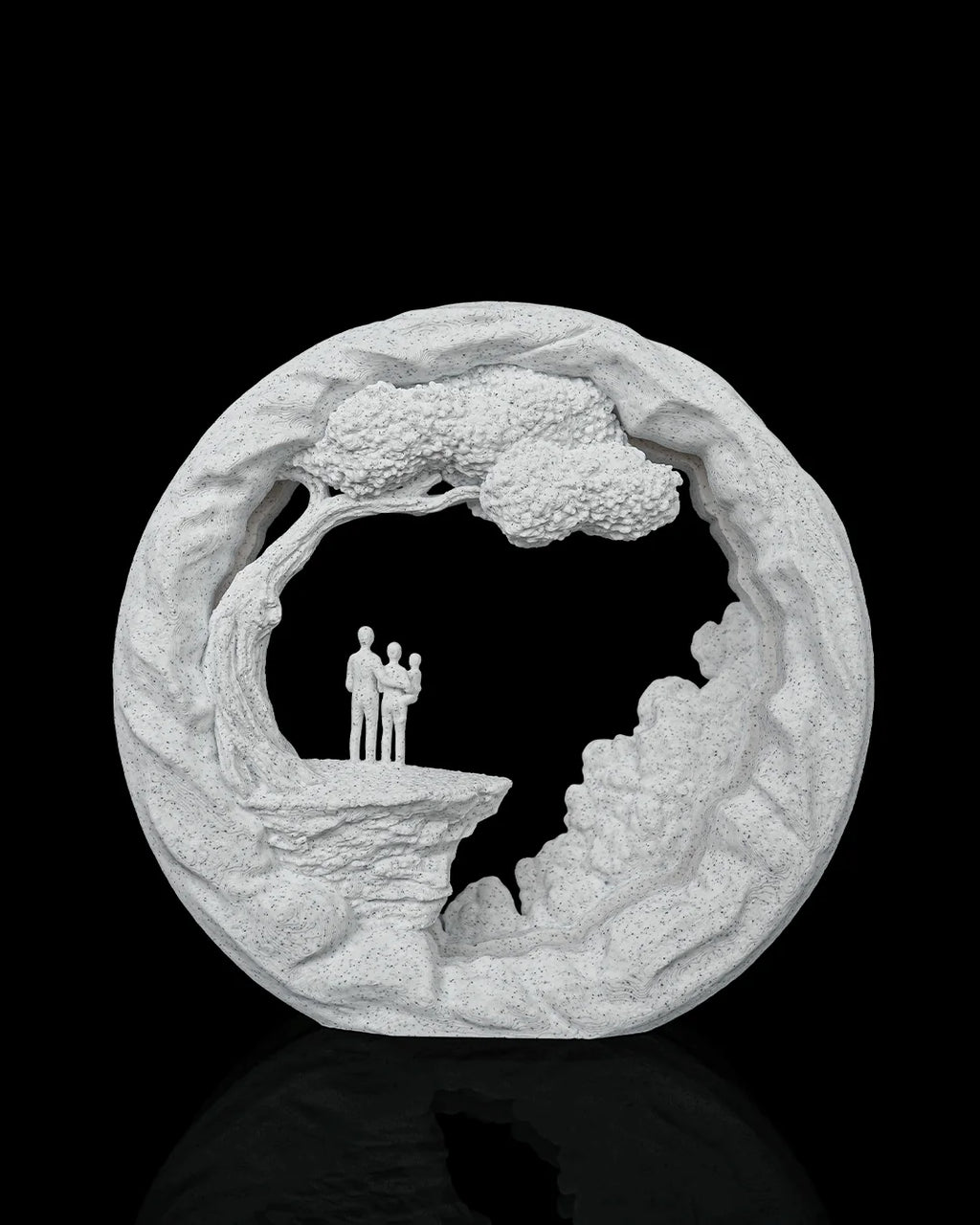 Side by Side Table Lamp unlit, showing the family scene and white Marble finish