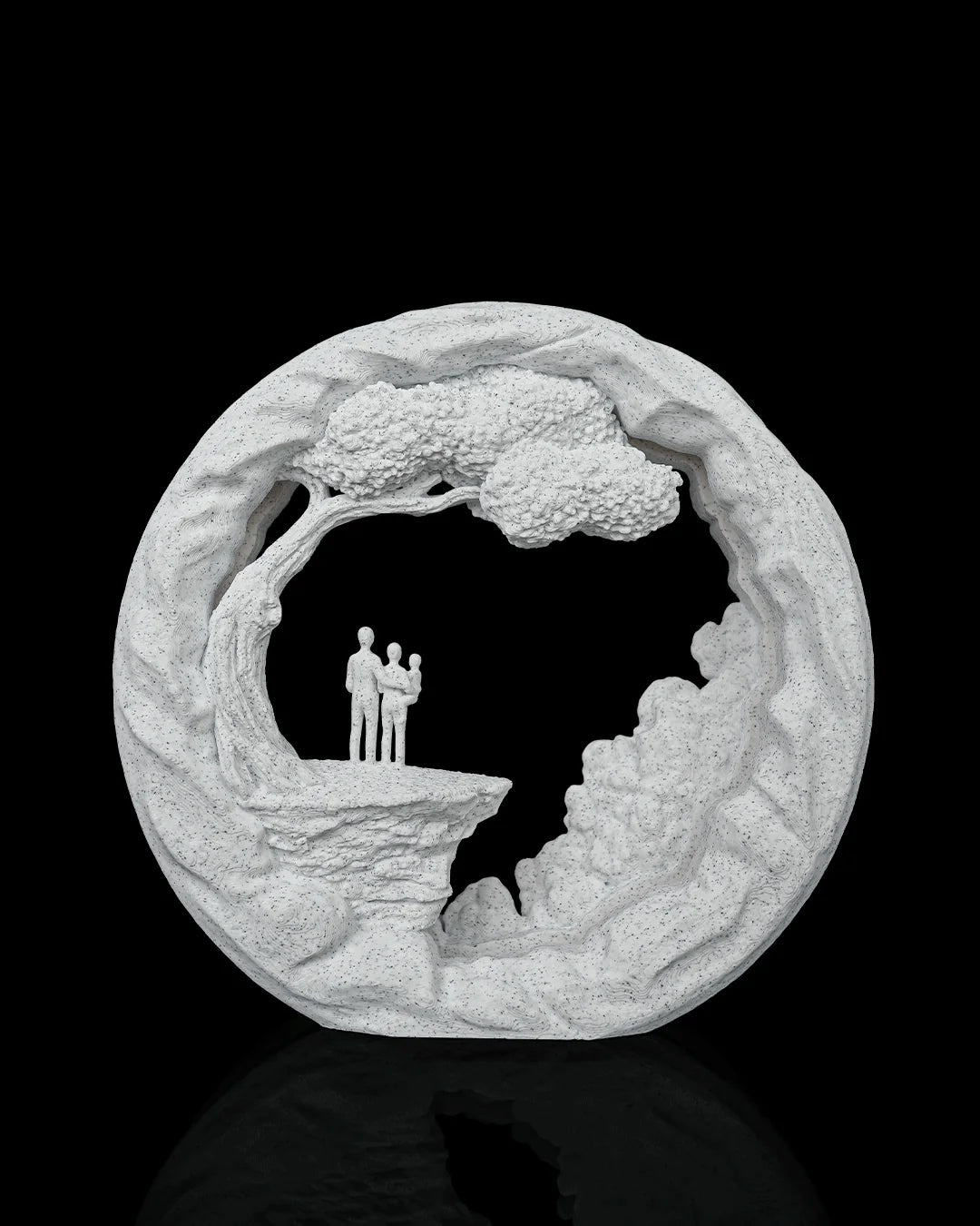 Side by Side Table Lamp unlit, showing the family scene and white Marble finish