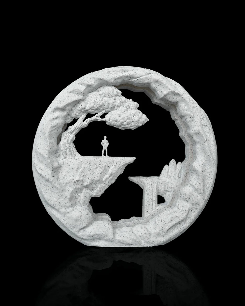 The Wanderer Table Lamp unlit, showing the landscape scene and white Marble finish