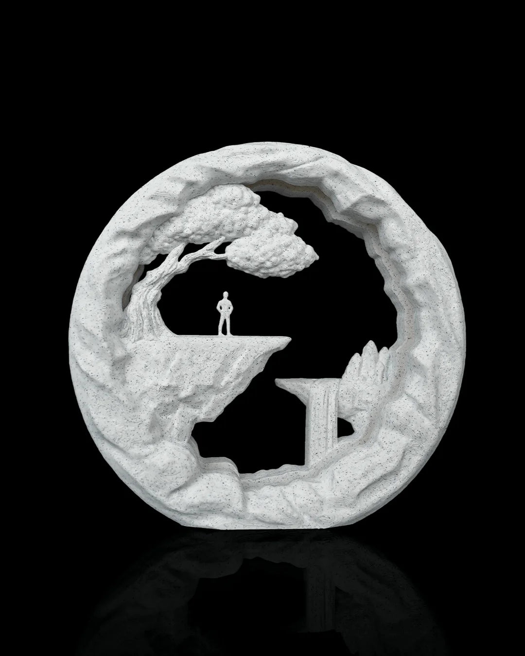 The Wanderer Table Lamp unlit, showing the landscape scene and white Marble finish